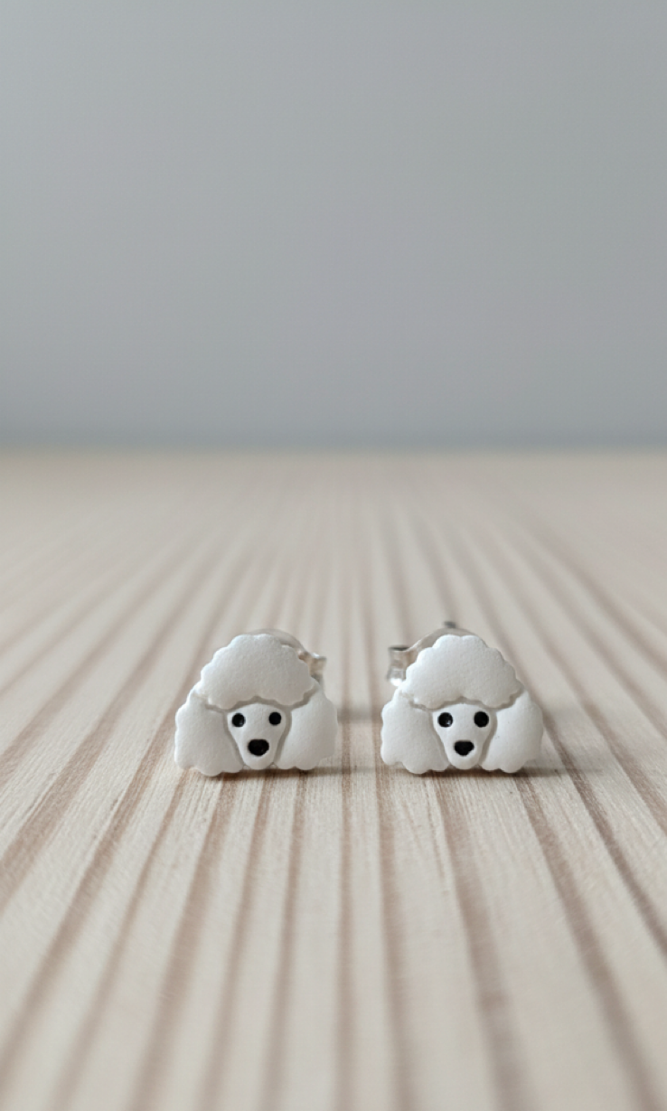 White Poodle Dog Stud | Dog Series β Cute Handmade Love Jewelry