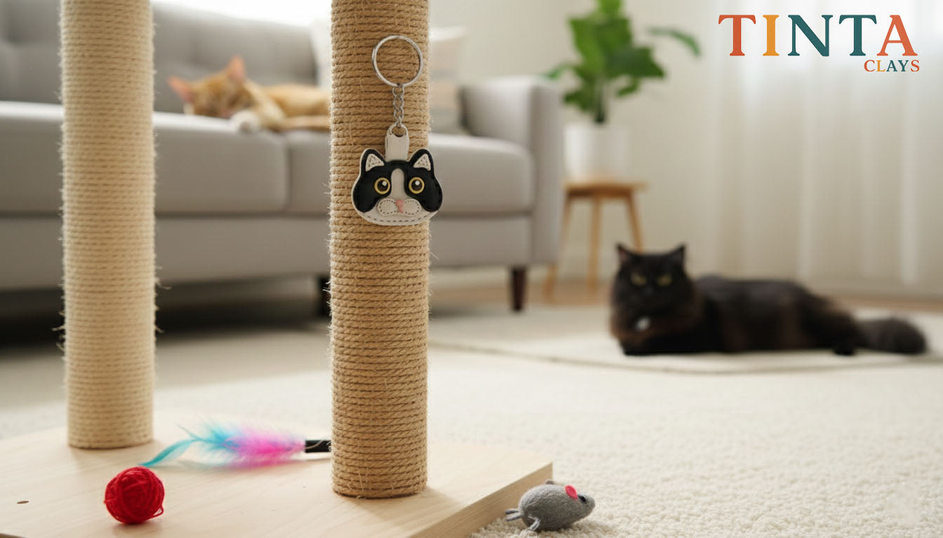 Cute Pet Polymer Clay Keychain Set | Handmade Cat & Dog Charms | Tinta Clays