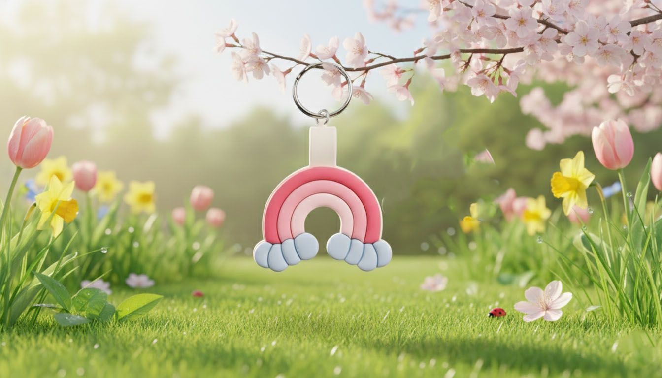 Pastel Pink Rainbow Keychain | Cute Bag Charm