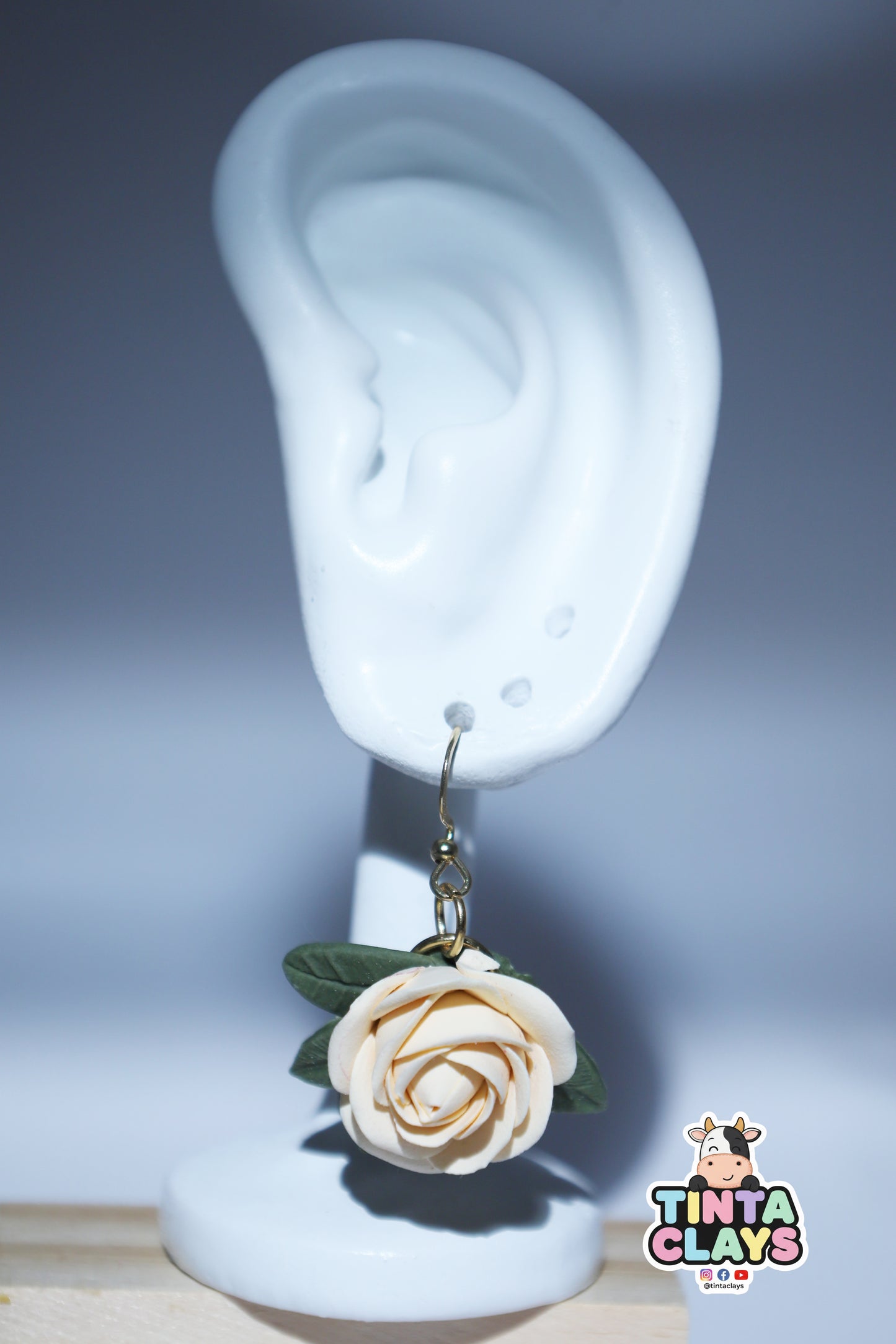 Handmade Beige Rose Earrings | Polymer Clay Floral Earrings