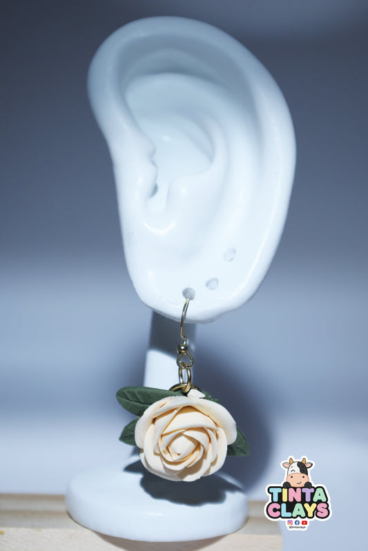 Handmade Beige Rose Earrings | Polymer Clay Floral Earrings