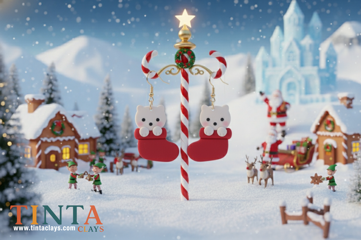 Cat in Stocking | Christmas Special | Polymer Clay Earring