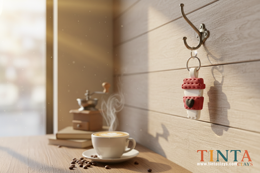 Cute Coffee Cup Polymer Clay Keychain | Handmade Coffee Lover Bag Charm | Tinta Clays