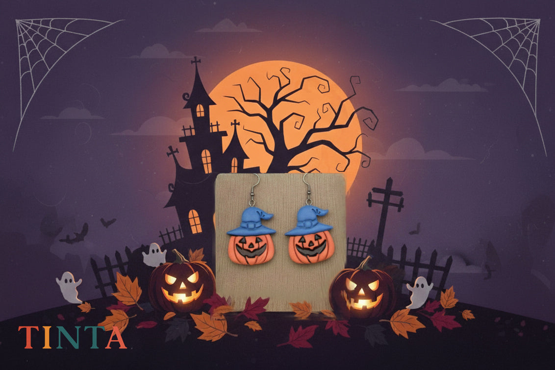 Pumpkin with Hat Dangles | Halloween Special | Polymer Clay Earring
