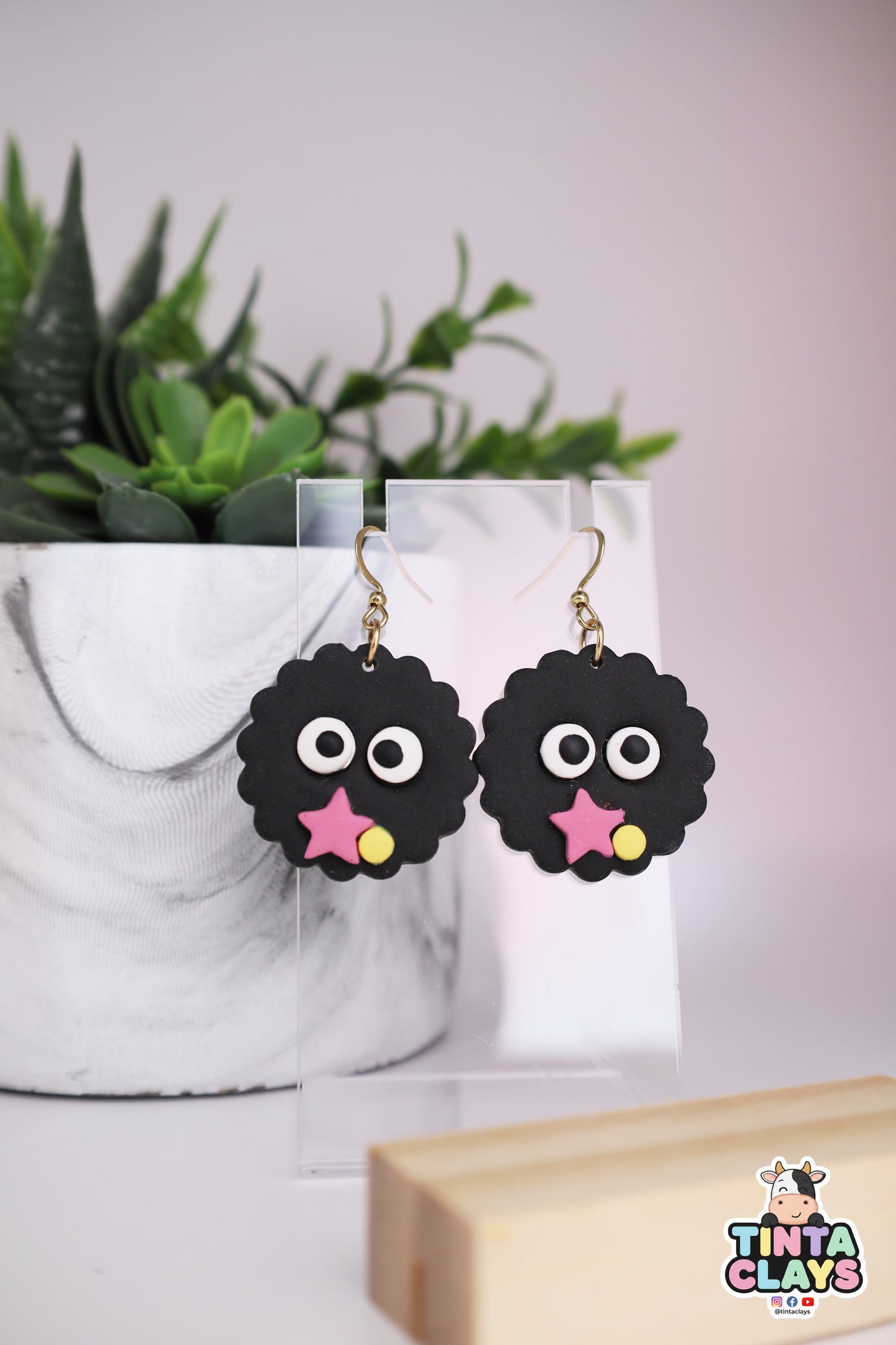 Handmade Dust Sprite Earrings | Cute Black Spirit Polymer Clay Earrings | Whimsical Fantasy Jewelry