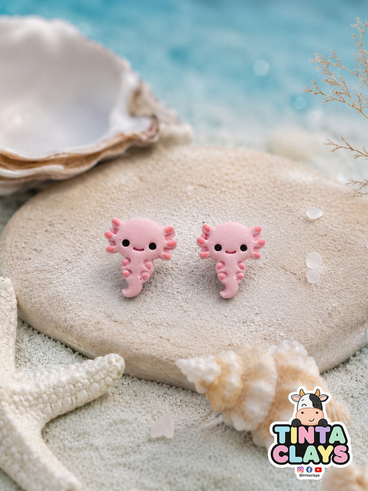 Cute Axolotl Stud Earrings | Handmade Polymer Clay Animal - Earrings | Lightweight Jewelry | Sea Series