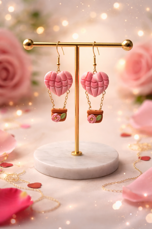 Heart Hot Air Balloon Dangle Earrings – Romantic Handmade Jewelry