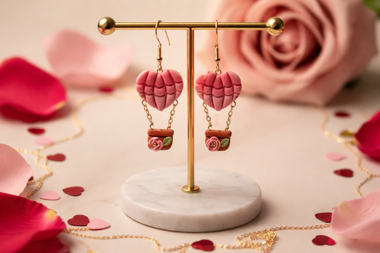 Heart Hot Air Balloon Dangle Earrings – Romantic Handmade Jewelry