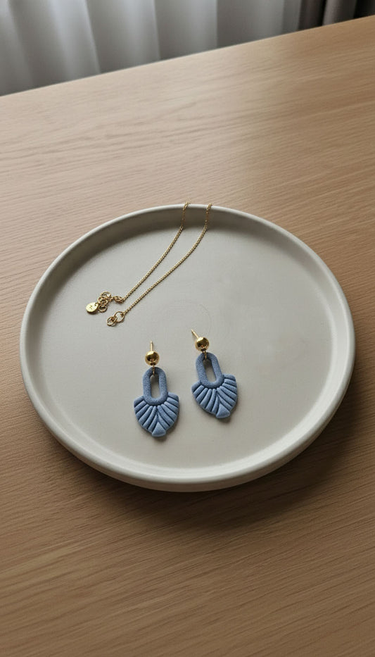 Slate Blue Fan Arch Earrings | Everyday Special | Polymer Clay Earring