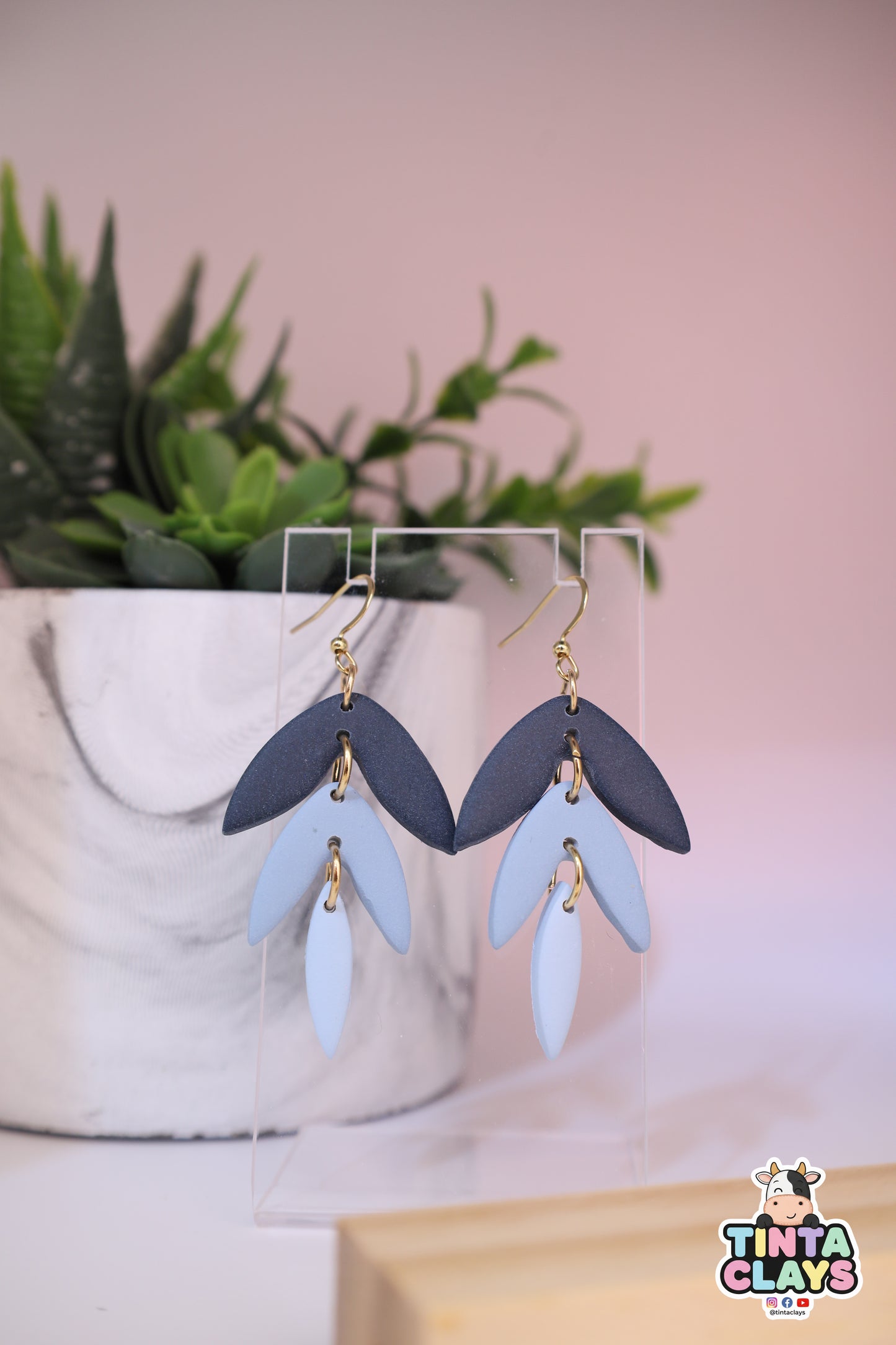 Handmade Blue Petal Drop Earrings | Polymer Clay Statement Earrings | Elegant Floral Dangle Jewelry