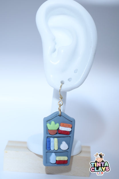 Handmade Blue Bookshelf Earrings | Miniature Library Polymer Clay Earrings | Book Lover Jewelry