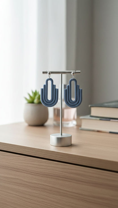 Soft Blue Oval Arch Earrings | Everyday Special | Polymer Clay Earring