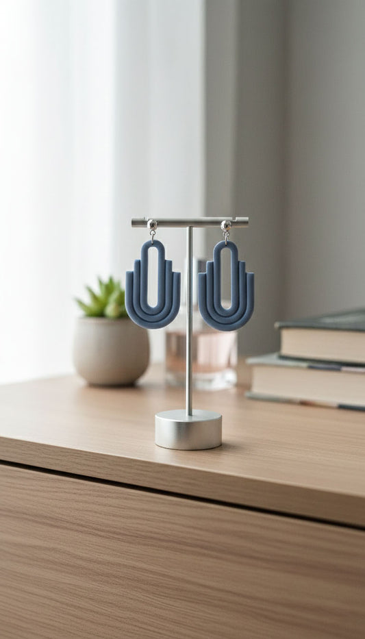 Soft Blue Oval Arch Earrings | Everyday Special | Polymer Clay Earring