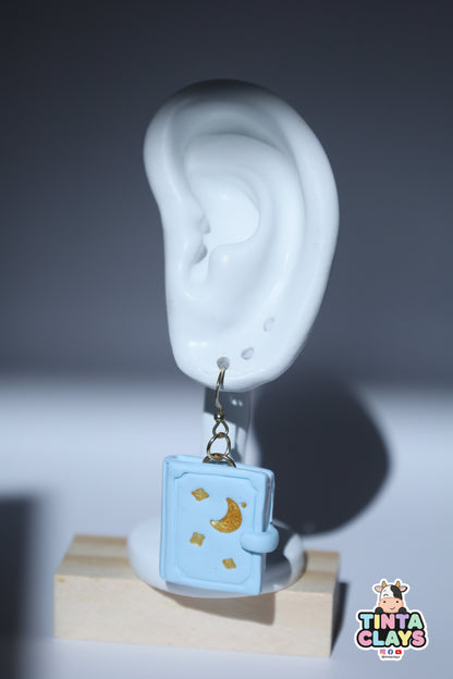 Enchanted Book Earrings | Handmade Fantasy Book Earrings with Starry Cover | Polymer Clay Earrings