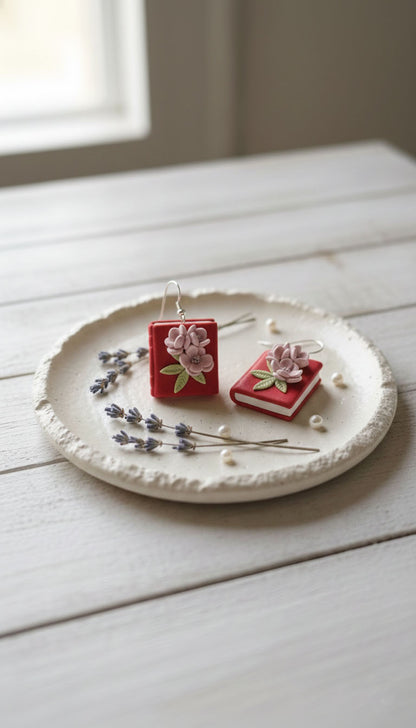 Floral Book Drop Earrings | Everyday Special | Polymer Clay Earring