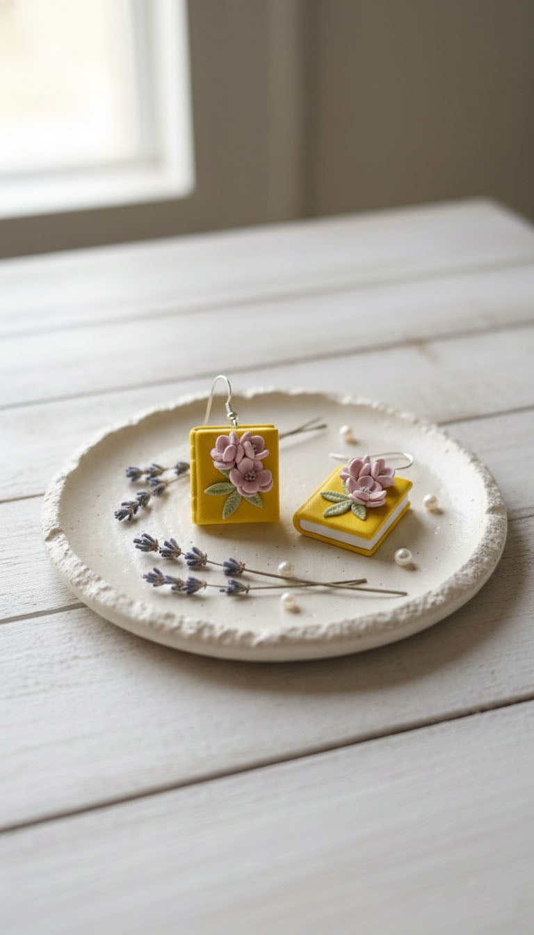 Floral Book Drop Earrings | Everyday Special | Polymer Clay Earring