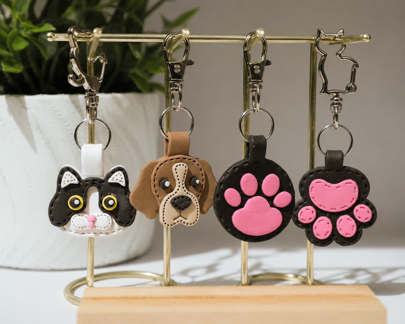 Cute Pet Polymer Clay Keychain Set | Handmade Cat & Dog Charms | Tinta Clays