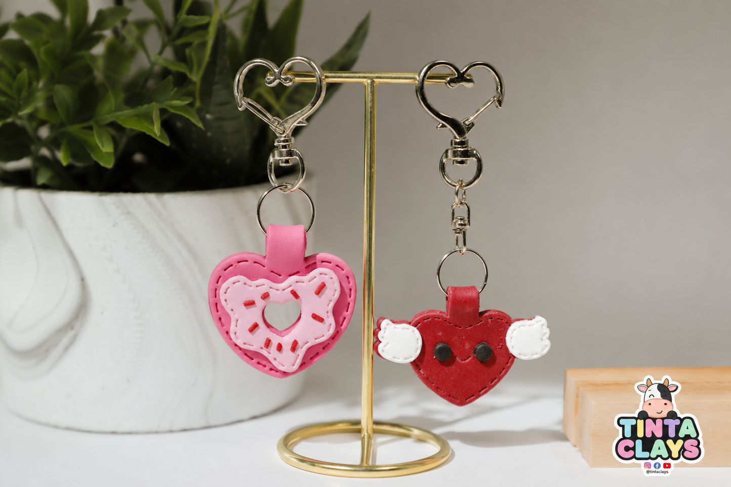 Cute Valentine's Day Polymer Clay Keychain Set | Handmade Love-Themed Charms | Tinta Clays