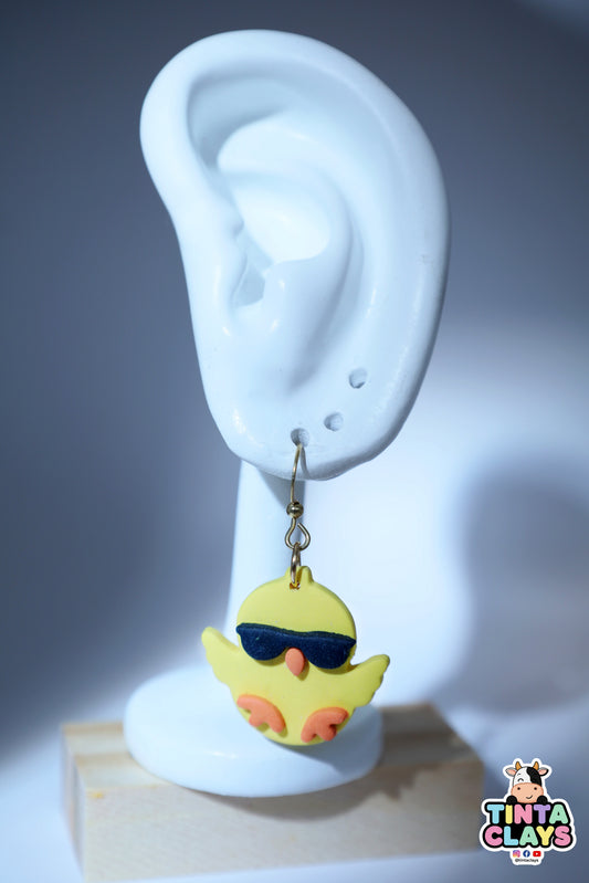 Handmade Cool Chick Earrings | Cute Chick with Sunglasses Polymer Clay Earrings | Fun Animal Jewelry