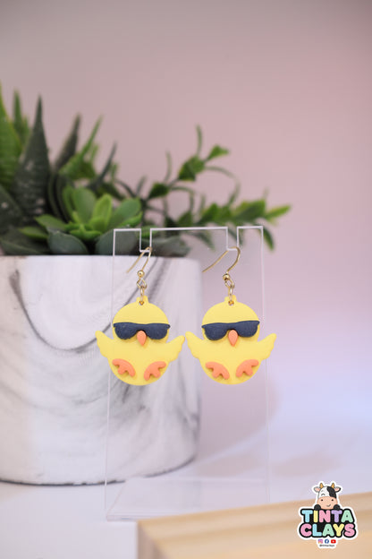 Handmade Cool Chick Earrings | Cute Chick with Sunglasses Polymer Clay Earrings | Fun Animal Jewelry