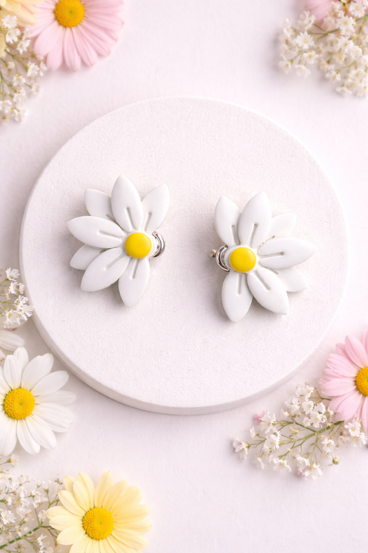 White Daisy Stud  | Spring Special | Polymer Clay Earring