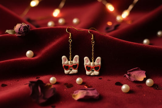 Cool Dog Dangle Earrings – Puppy with Heart Sunglasses