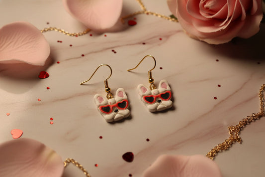 Cool Dog Dangle Earrings – Puppy with Heart Sunglasses