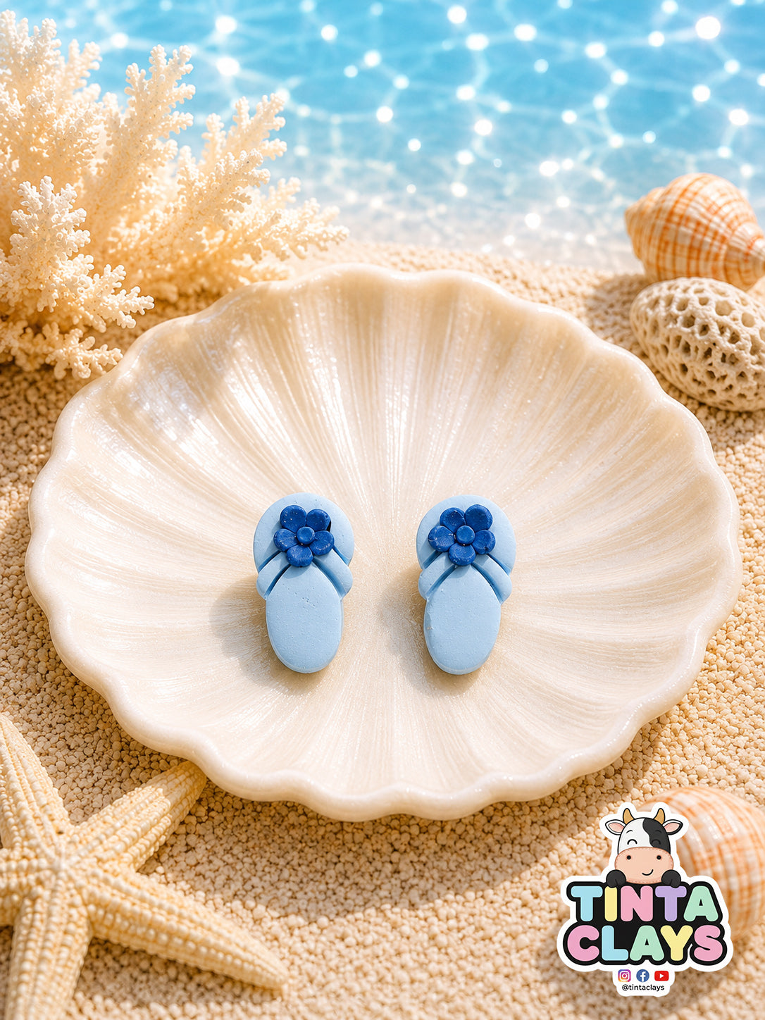 Flip-flop stud Earrings | Handmade Polymer Clay Animal - Earrings |Lightweight Jewelry | Sea Series