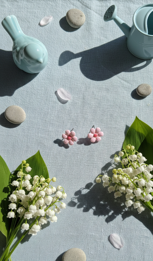 Pink Flower Stud Earrings – Cute Handmade Love Jewelry