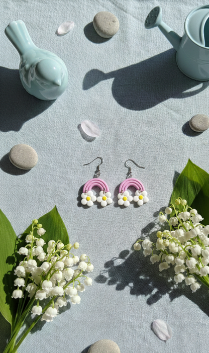 Pink Daisy Rainbow Earring  | Spring Special | Polymer Clay Earring