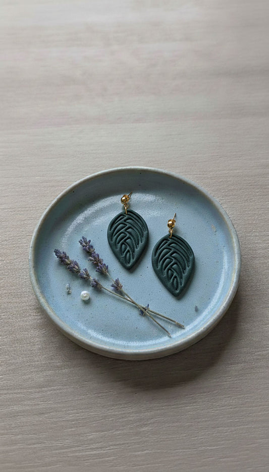 Deep Green Leaf Drop Earrings | Everyday Special | Polymer Clay Earring