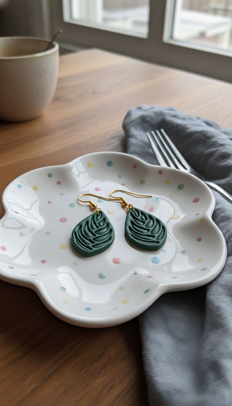Deep Green Leaf Drop Earrings | Everyday Special | Polymer Clay Earring