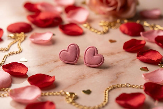 Blush Pink Heart Stud Earrings – Minimal Handmade Jewelry