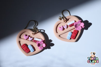 Handmade Heart Bookshelf Earrings | Miniature Library Polymer Clay Earrings | Book Lover Jewelry