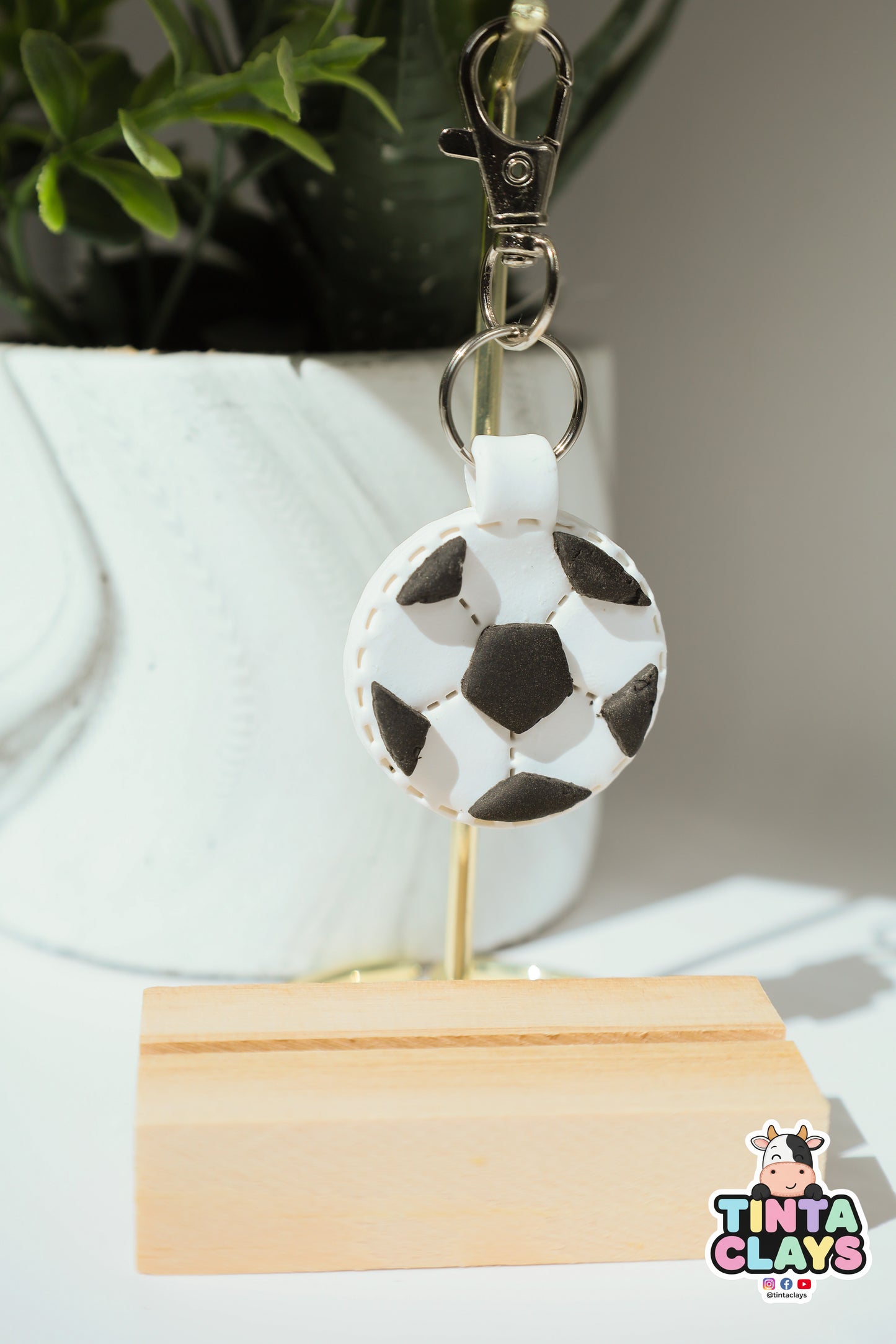Cute Soccer Ball Polymer Clay Keychain | Handmade Sports Bag Charm | Tinta Clays
