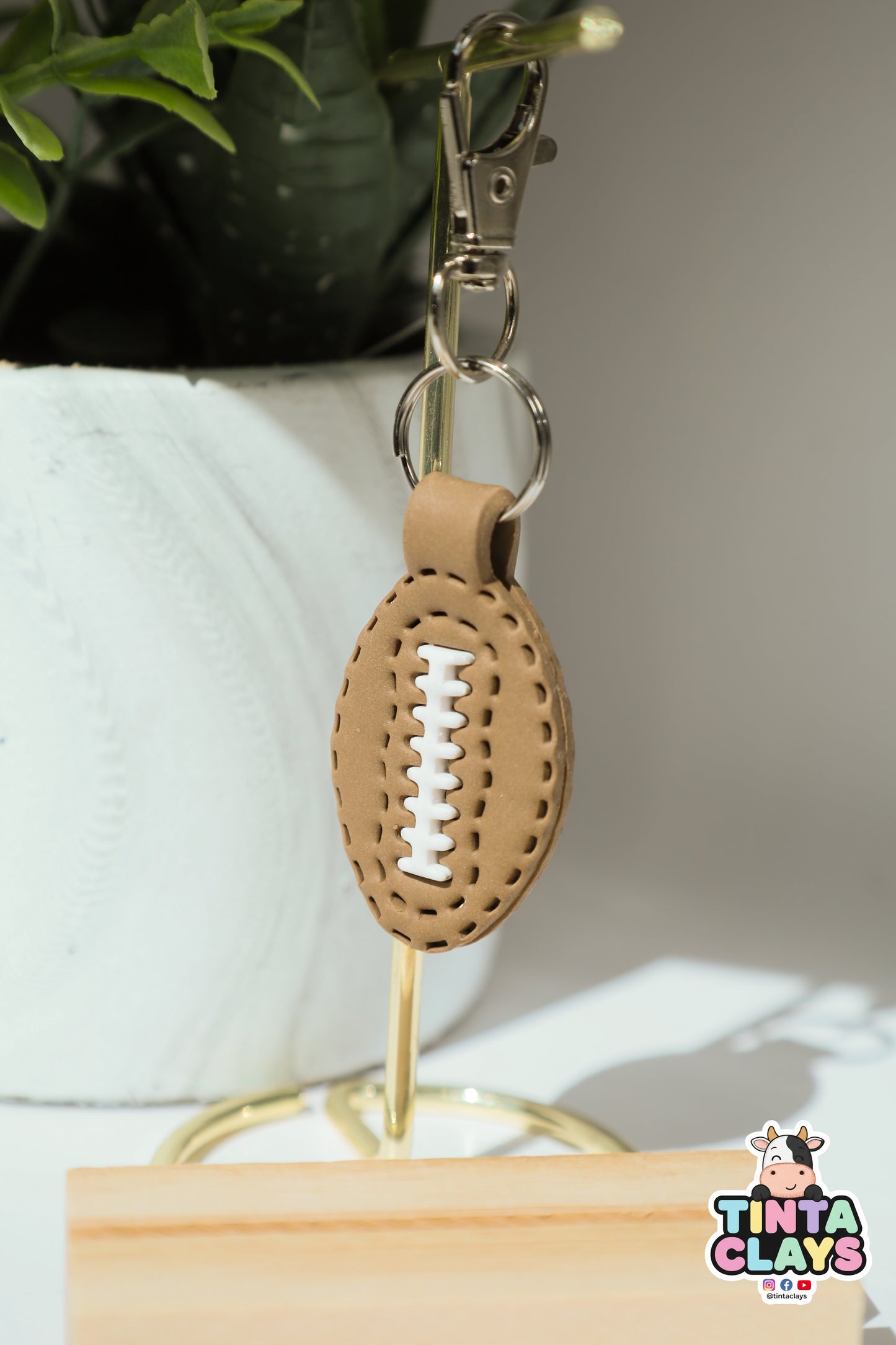 Cute Football Polymer Clay Keychain | Handmade Sports Bag Charm | Tinta Clays