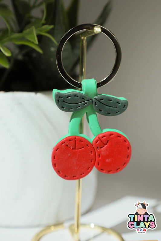 Sweet Cherry Polymer Clay Keychain | Handmade Fruit Bag Charm | Tinta Clays