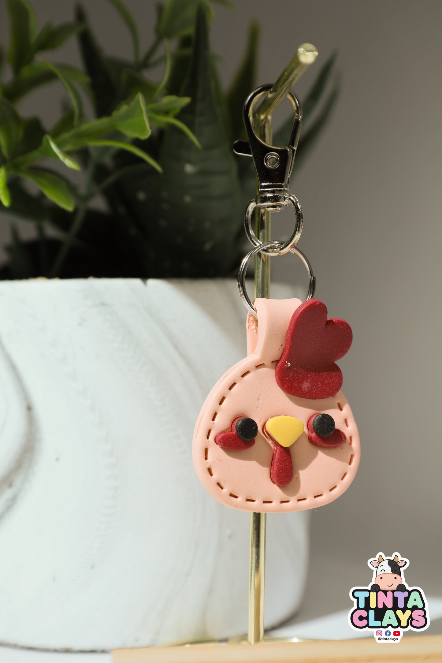 Cluck Yeah! Cute Chicken Polymer Clay Keychain | Handmade Farm Animal Bag Charm | Tinta Clays