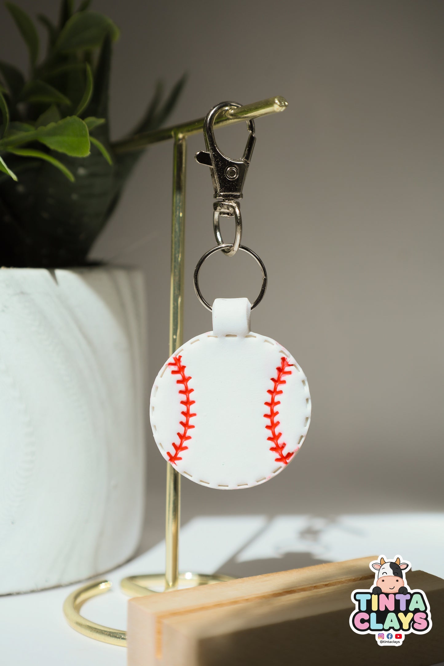 Cute Baseball Polymer Clay Keychain | Handmade Sports Bag Charm | Tinta Clays