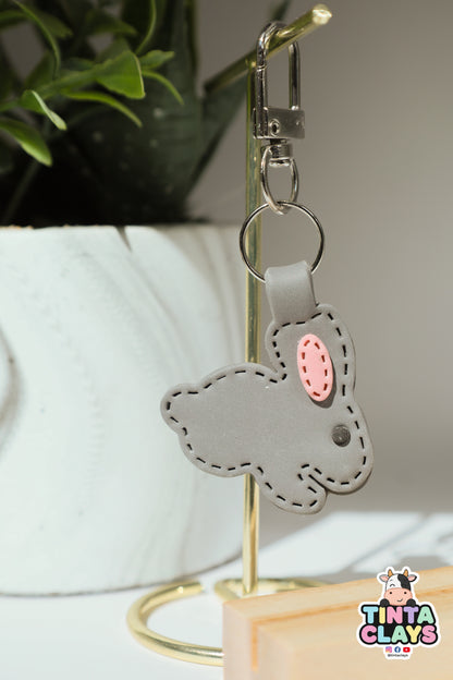 Hoppin’ Cute White & Grey Rabbit Polymer Clay Keychain | Handmade Bunny Bag Charm | Tinta Clays