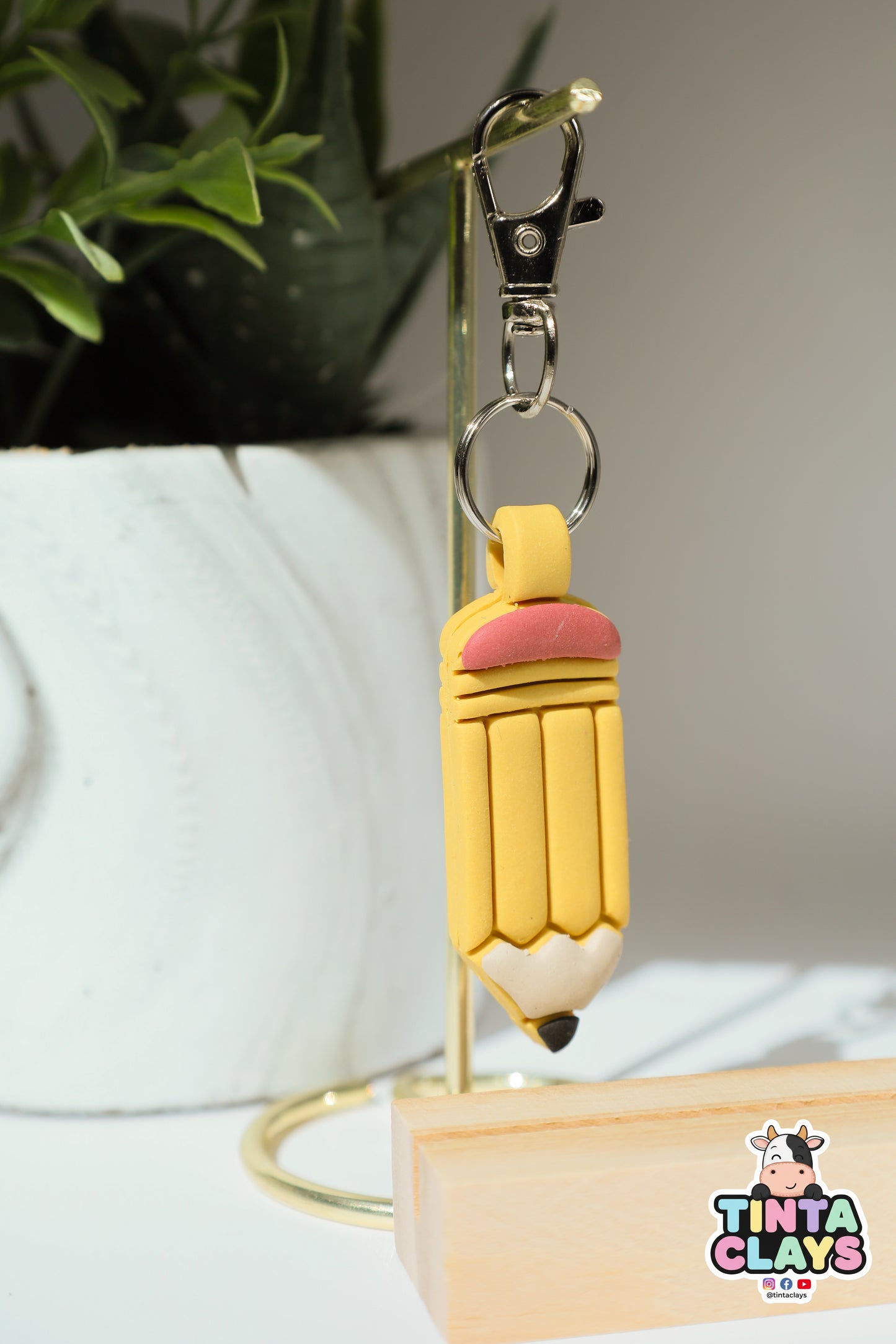 Cute Pencil Polymer Clay Keychain | Handmade School Bag Charm | Tinta Clays