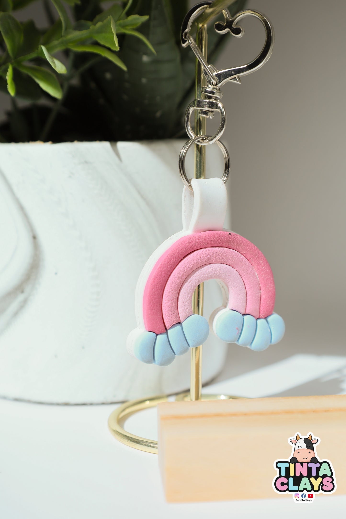 Pastel Pink Rainbow Polymer Clay Keychain | Handmade Pastel Bag Charm | Tinta Clays