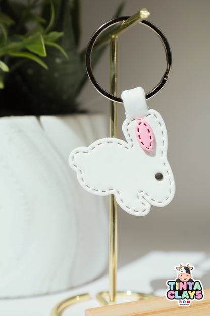 Hoppin’ Cute White & Grey Rabbit Polymer Clay Keychain | Handmade Bunny Bag Charm | Tinta Clays