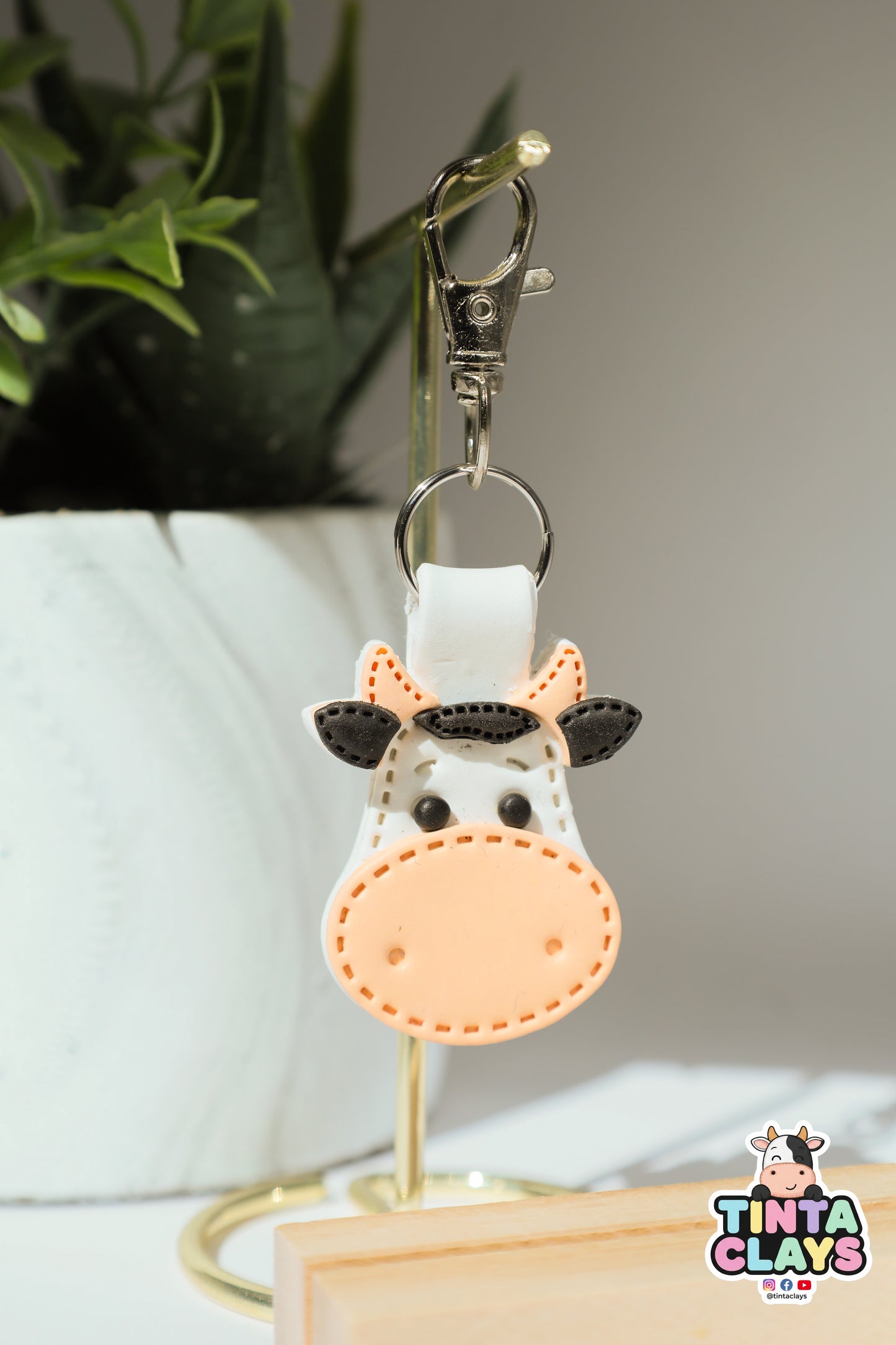 Moo-d for Cuteness Cute Cow Polymer Clay Keychain | Handmade Kawaii Cow Bag Charm | Tinta Clays