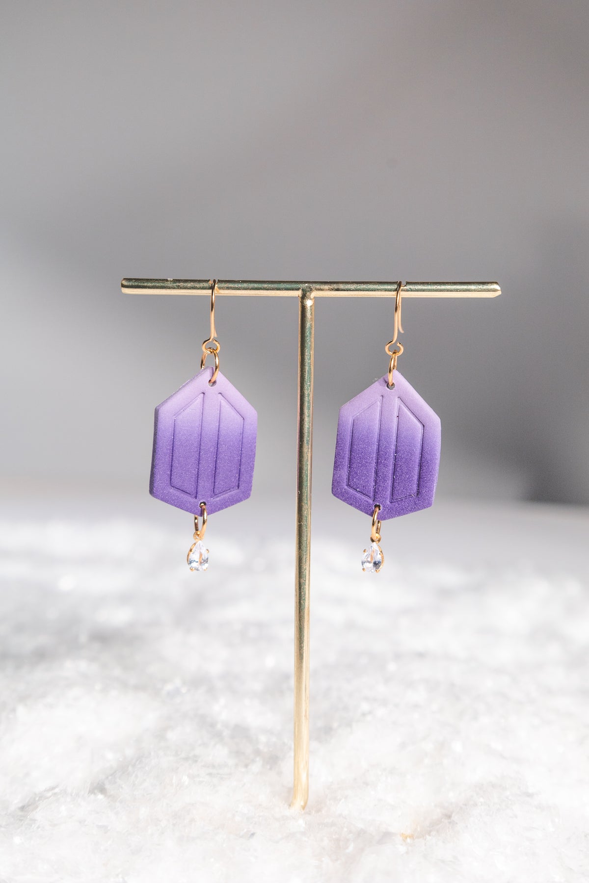 Purple Ombre BTS Army Inspired Logo Earrings | Crystal and Gold Dangle
