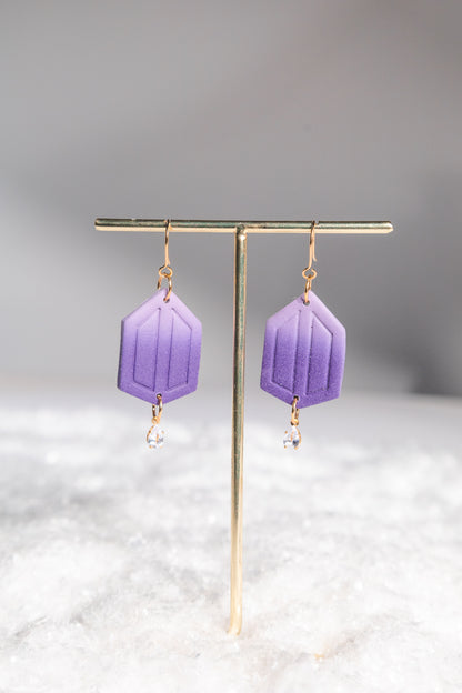 Purple Ombre BTS Army Inspired Logo Earrings | Crystal and Gold Dangle