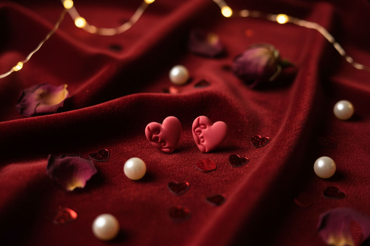 LOVE Heart Stud Earrings – Minimal Romantic Handmade Jewelry