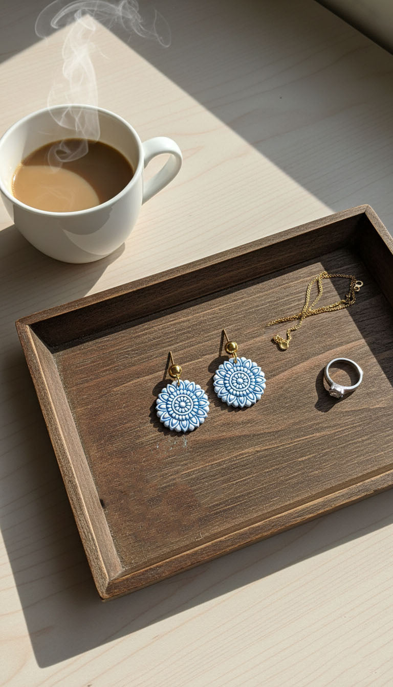 Blue Mandala Drop 1 Earrings | Everyday Special | Polymer Clay Earring