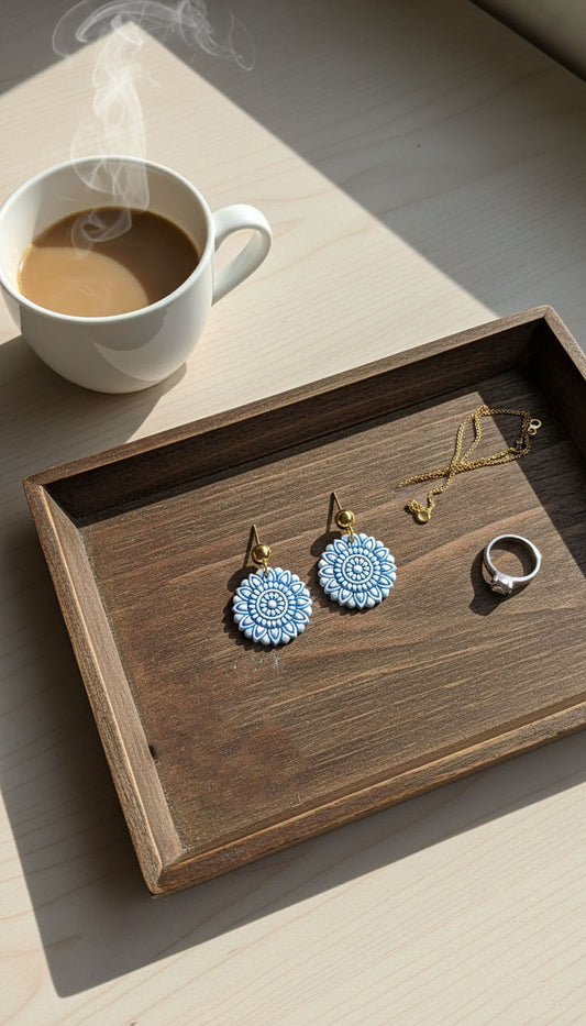 Blue Mandala Drop 1 Earrings | Everyday Special | Polymer Clay Earring