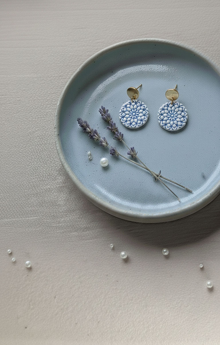 Blue Mandala Drop Earrings | Everyday Special | Polymer Clay Earring
